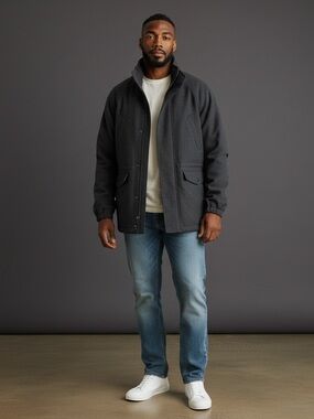 Jacob Siegel Classic Charcoal Wool Blend Half Zip and Button Up Coat